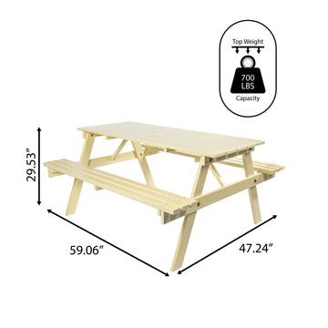 Shoreham 59" Modern Classic Outdoor Wood Picnic Table Benches with Umbrella Hole